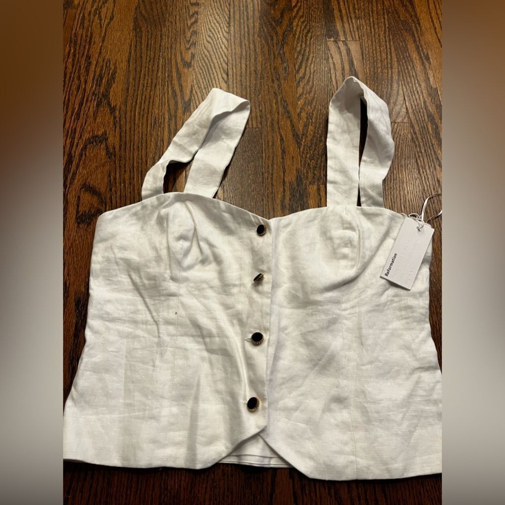 By Anthropologie Reformation Kimberly Linen Top in White Size 12 - Picture 5 of 6